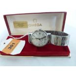 An Omega Automatic stainless steel gentleman's wristwatch, the silvered dial with baton numerals and