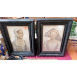 A pair of portrait prints after Hans Holbein in ebonised frames