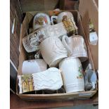 A box of coronation and crested ware etc.