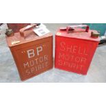 Two petrol cans, Motor 'BP' Spirit and Shell Motor Spirit