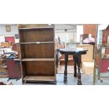 A small oak open bookcase and an occasional table on turned tripod support