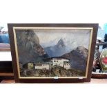 KRINKE. CONTINENTAL 20th CENTURY: Chalet in alpine landscape. Signed. Oil on board. 20'' x 29''