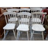 A set of five and another painted kitchen chairs