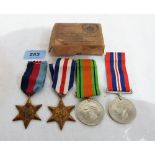 A WW2 group of four medals, The 1939-1945 Star; The France and Germany Star; The Defence Medal and