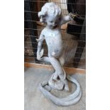 Garden Ornament: A lead figure of a young girl with drapery. Losses and damage. 32'' high