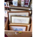 A box of oils, watercolours and prints