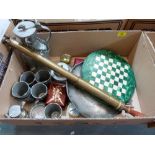 A quantity of pewter, malachite chess set, musical boxes etc.