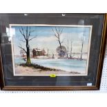 ROY HOLDING. BRITISH 20th CENTURY: A winter landscape. Signed. Watercolour. 14'' x 20½''. The lot to