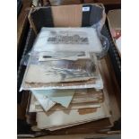 A box of 19th century drawings, engravings and prints