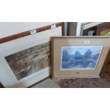 A limited edition, signed coloured engraving after Henry Wilkinson and another fishing print