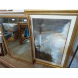 Two large gilt framed prints and a mirror