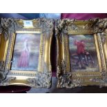 A pair of gilt framed golfing oleographic prints