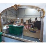 A Belgian silvered and gilt framed overmantle mirror. 48' wide