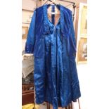 A Victorian silk and blue velvet bodice and skirt