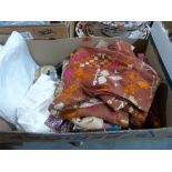 A box of textiles and a box of table linen