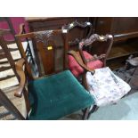 An early 20th century mahogany elbow chair and a pair of Victorian rosewood salon chairs