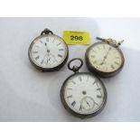 Three silver cased lever watches