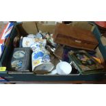 A box of ceramics and sundries