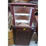 A small mahogany corner cupboard and a larger open corner cupboard