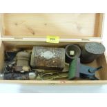 A pine box of vintage bygones