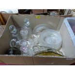 A quantity of cut glassware, the lot to include a claret jug with plated mounts, sundry decanters