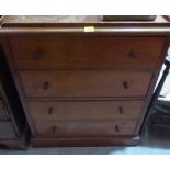 An early 20th century mahogany tray top chest of four long drawers on plinth support. 31' wide