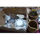 A box of ceramics, glassware and stoneware