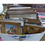 A box of miscellaneous pictures, the lot to include a set of 8 hunting prints after Snaffles