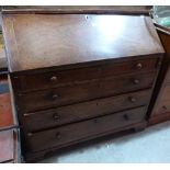 A George III elm bureau, the sloping fall over four long drawers. 40' wide