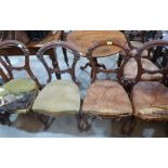 A set of six Victorian walnut salon chairs on French cabriole legs. In need of re-upholstering
