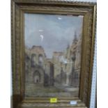 SAMUEL PROUT. BRITISH 1783-1852 Abbey ruins with figures. Signed. Watercolour 20' x 14'