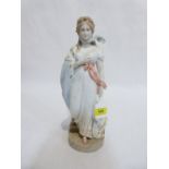 A continental porcelain figure of a lady in ermine stoal. 14' high