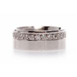 GENTLEMAN'S DIAMOND SET BAND the front section set with a row of round brilliant cut diamonds