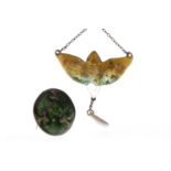 ART NOUVEAU ENAMELLED NECKLET AND BROOCH the necklet with a fanned pendant drop 48mm high and