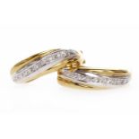 PAIR OF EIGHTEEN CARAT GOLD DIAMOND HOOP EARRINGS each with a front section set with a single row