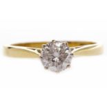 EIGHTEEN CARAT GOLD DIAMOND SOLITAIRE RING set with a round brilliant cut diamond of approximately