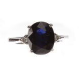 EIGHTEEN CARAT GOLD SAPPHIRE AND DIAMOND RING the oval sapphire of approximately 3.