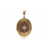 VICTORIAN GOLD PLATED PEARL AND ENAMEL LOCKET of oval form,