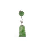 PAIR OF ART DECO EIGHTEEN CARAT WHITE GOLD JADE AND DIAMOND DROP EARRINGS each with a section of