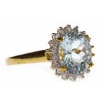 9 CARAT GOLD AQUAMARINE AND DIAMOND RING