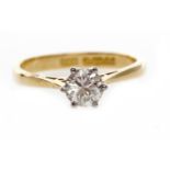 EIGHTEEN CARAT GOLD DIAMOND SOLITAIRE RING the round brilliant cut diamond of approximately 0.