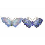 SILVER ENAMELLED BUTTERFLY BROOCH enamelled in blue, red and green, 56mm wide,