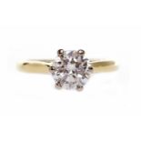 EIGHTEEN CARAT GOLD DIAMOND SOLITAIRE RING the round brilliant cut stone of approximately 1.