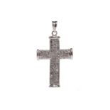 NINE CARAT GOLD DIAMOND CROSS PENDANT with grain set round brilliant cut diamonds totalling