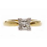 EIGHTEEN CARAT GOLD DIAMOND SOLITAIRE RING the princess cut diamond of approximately 1.
