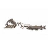 PAIR OF SILVER ENAMELLED TROUT MOTIF EARRINGS each with an enamelled section in the form of a trout