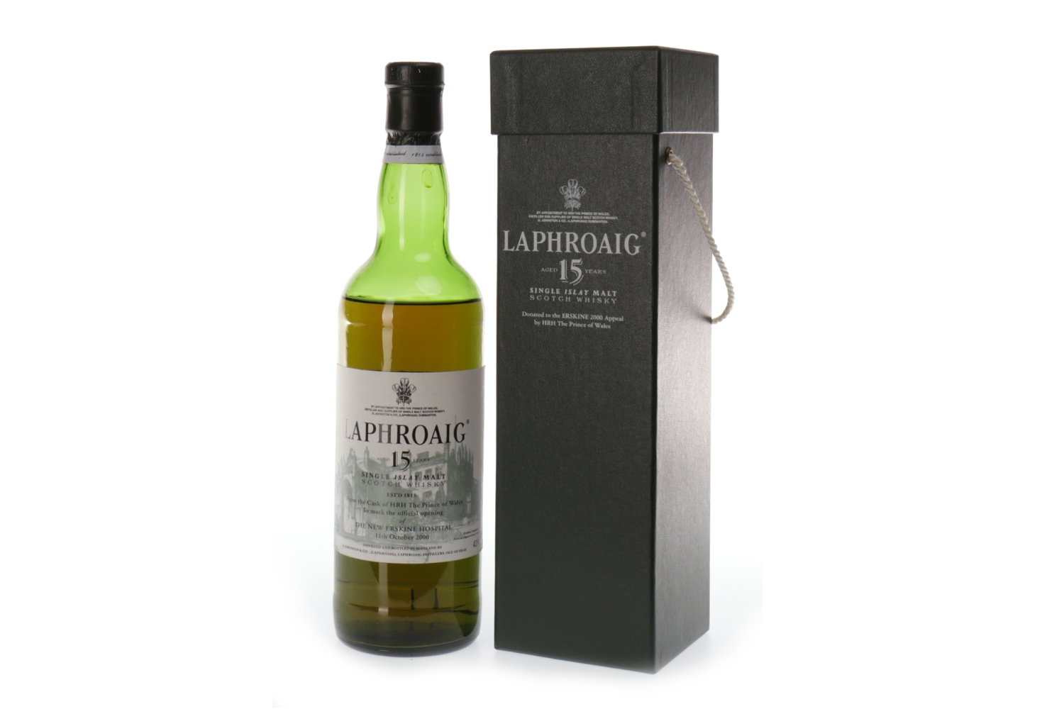 LAPHROAIG AGED 15 YEARS ERSKINE 2000 APPEAL - MANSION HOUSE LABEL (LOW FILL LEVEL) Active.