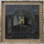 * BARBARA RAE CBE RA RSA RSW, BLACK FIGURE oil on board and collage (mixed media),