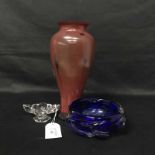 TALL CAITHNESS GLASS VASE along with a set of four hock glasses,