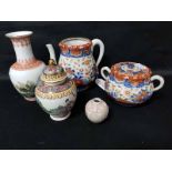 IMARI BALUSTER TEAPOT with matching sugar bowl;